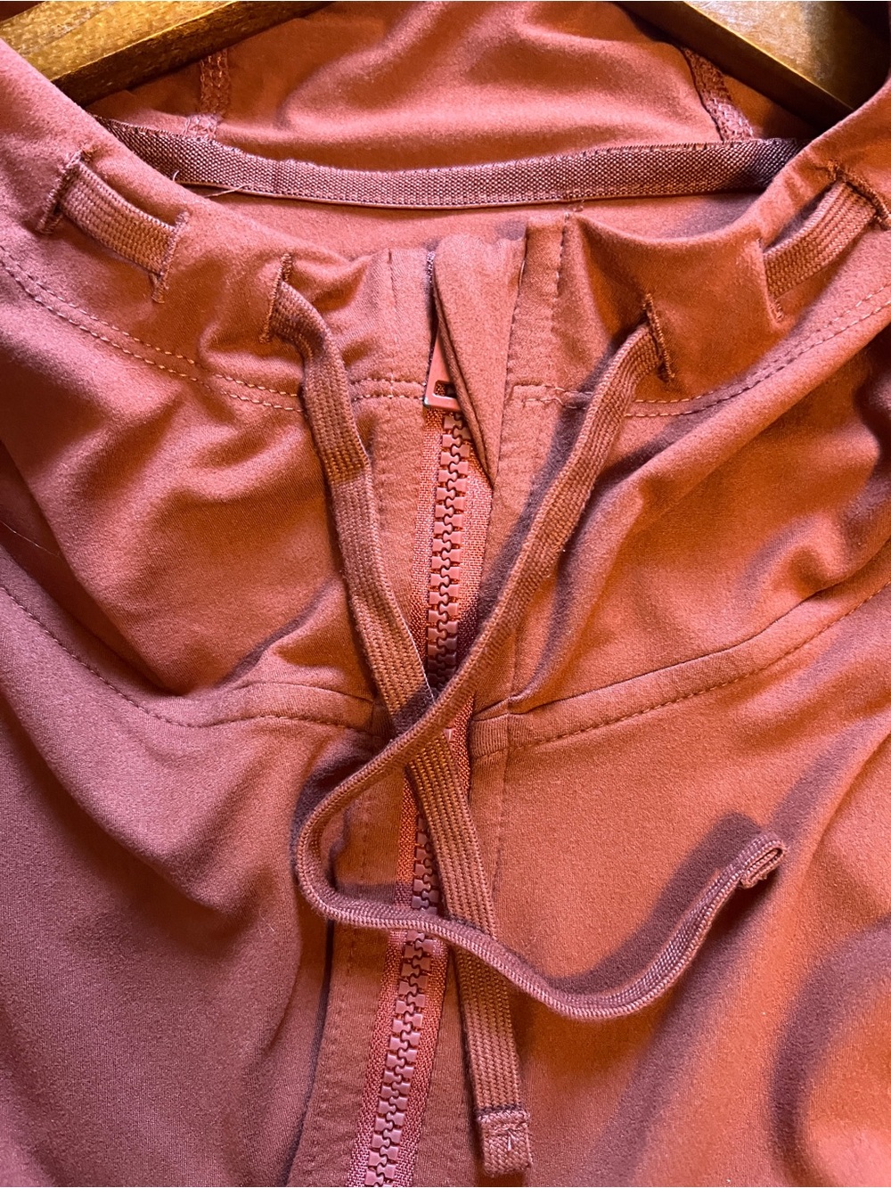 Women’s Long Sleeve Hooded Zip Dress in Rust - Picture 8 of 9